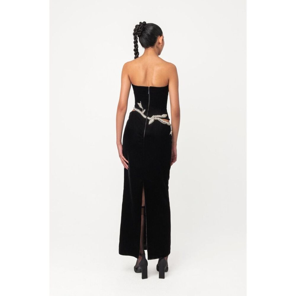 Strapless Black Maxi Dress with Embellished Waist - Picture 4 of 13
